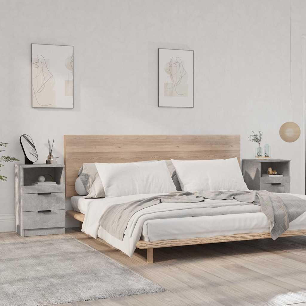 Walplus Pack of 2 2 Drawer Bedside Cabinet - Stone Grey - 40 x 36 x 65 cm