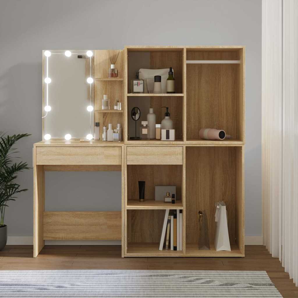 Walplus LED Engineered Wood Dressing Table - Sonoma Oak - 60 x 40 x 140 cm