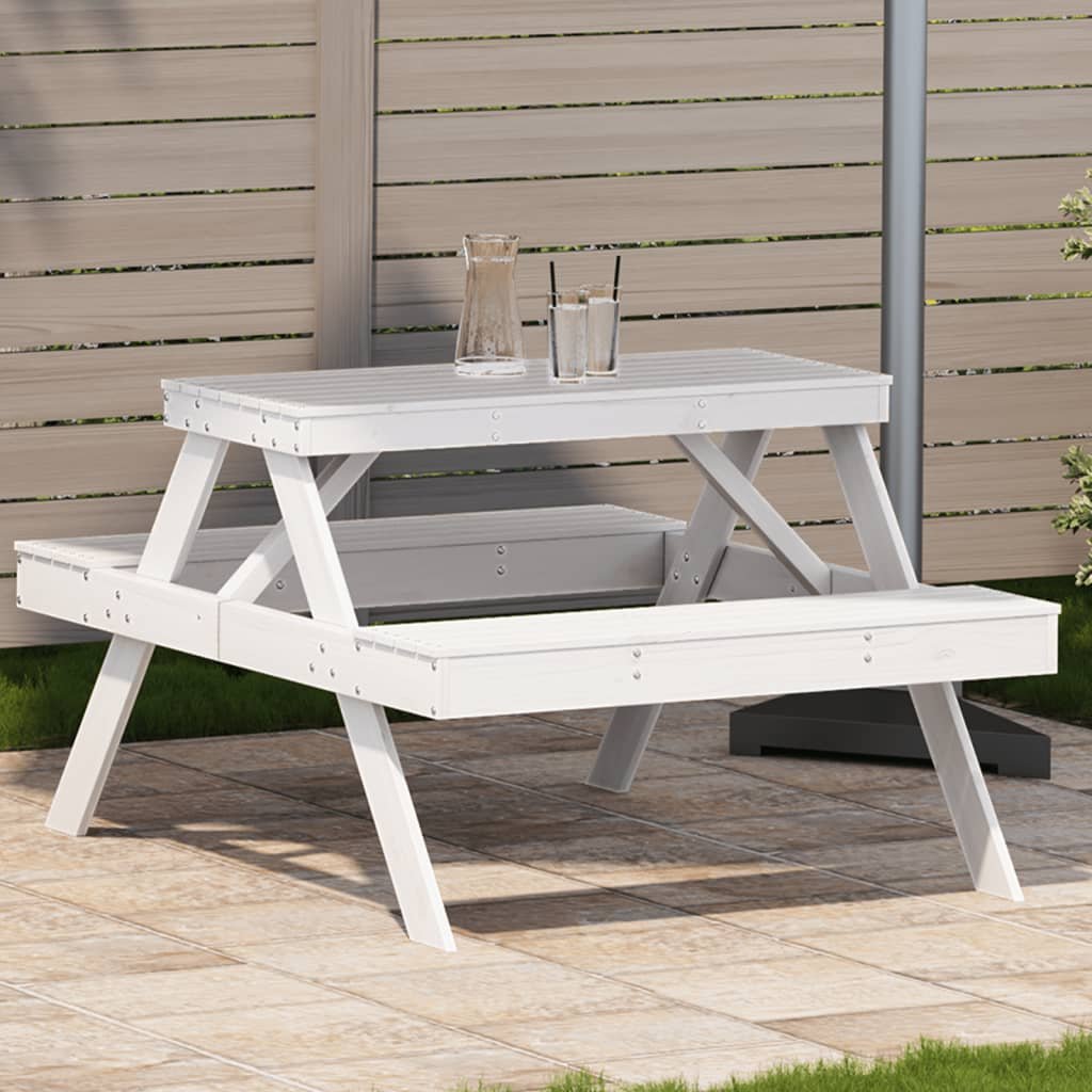 Walplus Solid Pine Wood Picnic Table - White - 105 x 134 x 75 cm