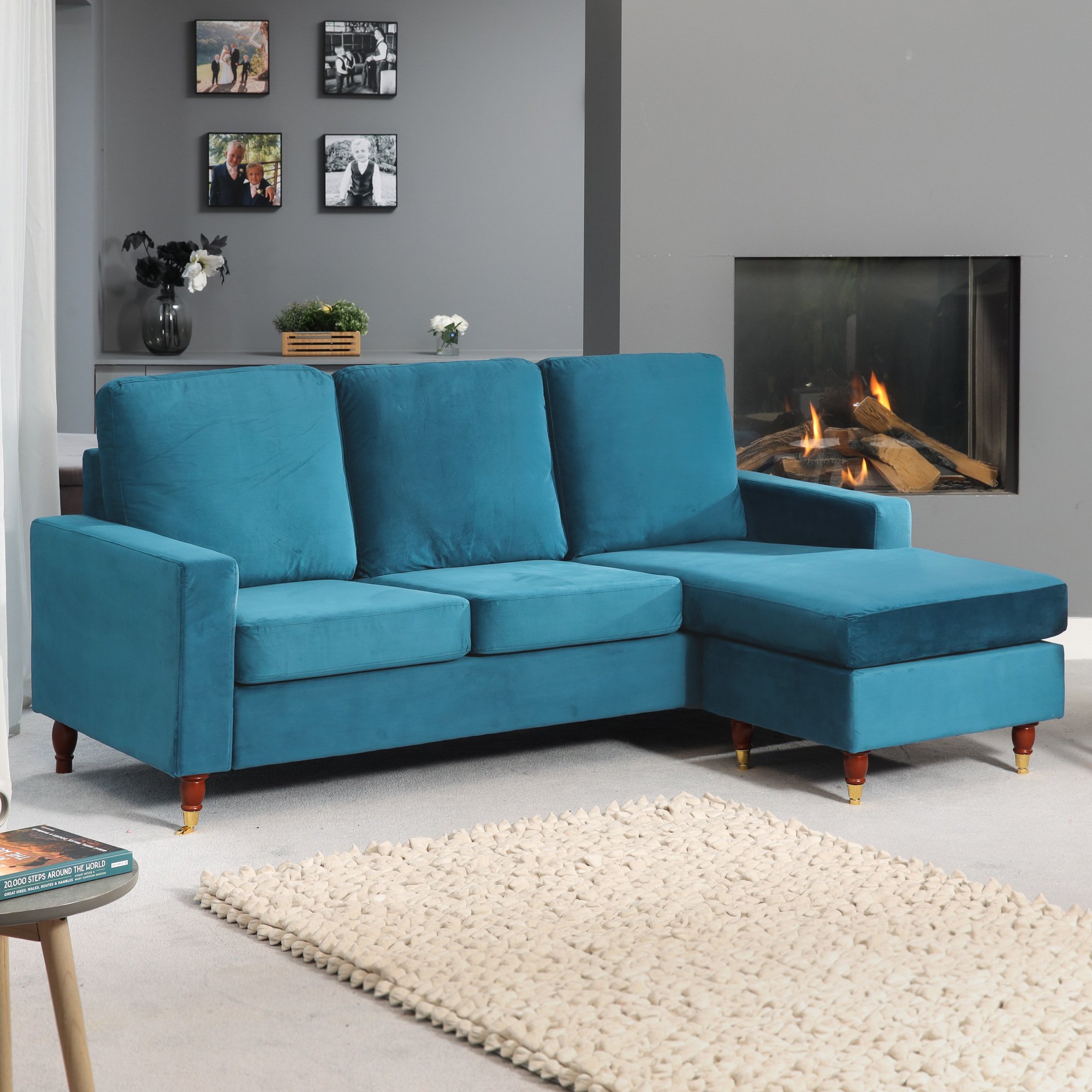 Artemis Home Hendrick Velvet Reversible Corner Sofa - Teal