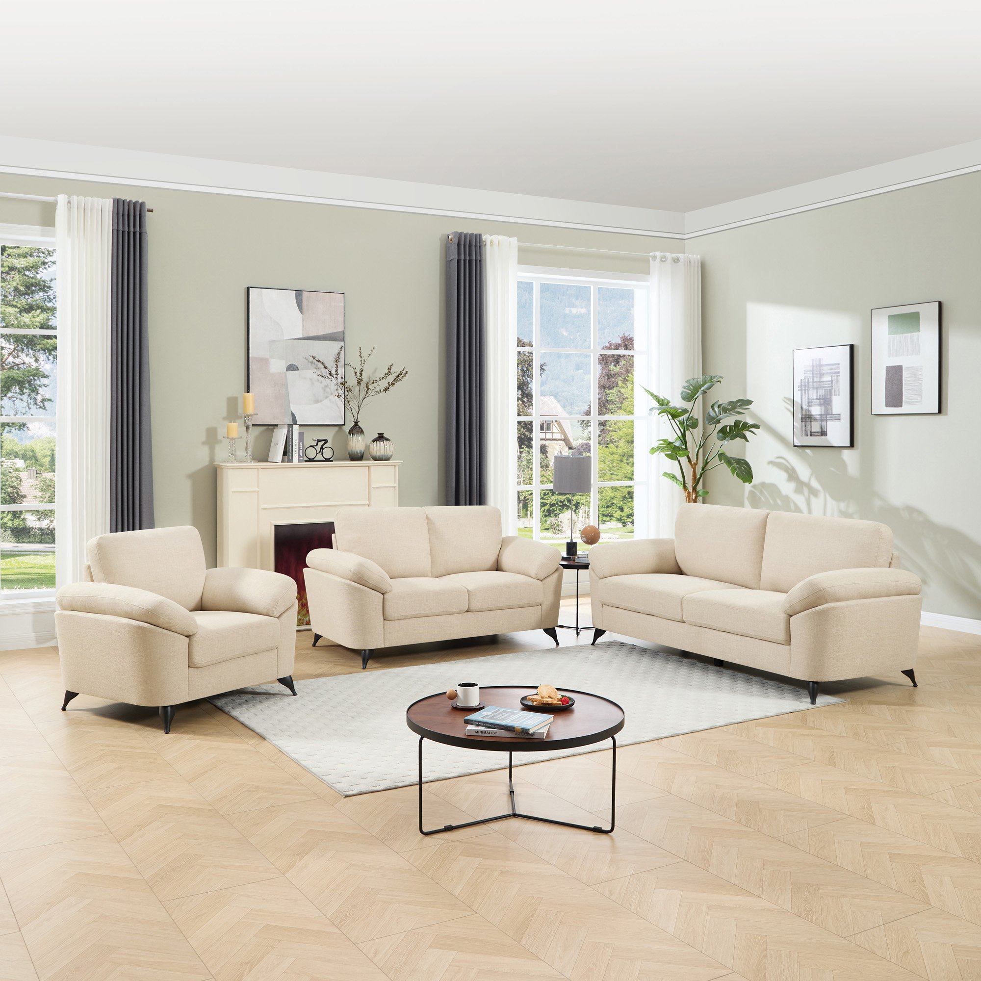 Furniture Online Malmo Scandi Style Linen 1+2+3 Seater Sofa Set - Beige