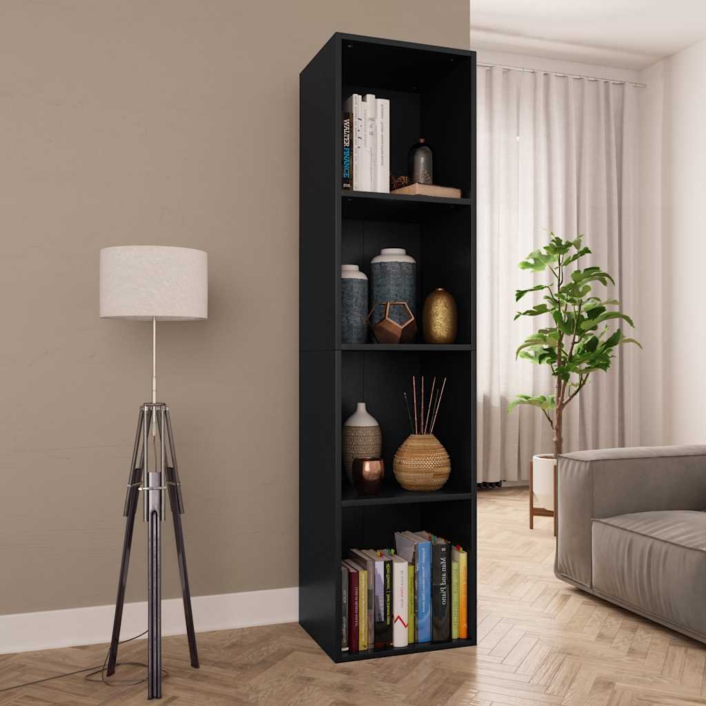 Walplus 4 Compartment Engineered Wood Book Cabinet - Black - 36 x 30 x 143 cm