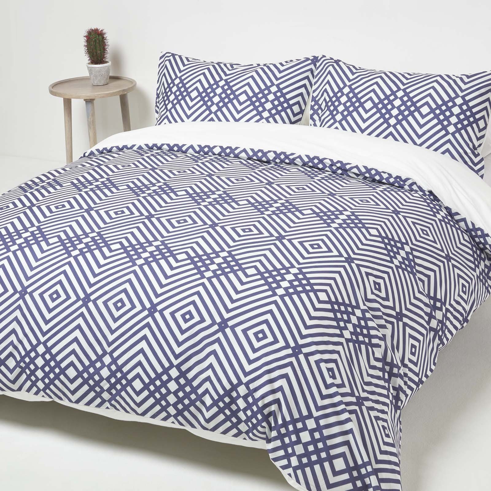 Homescapes Cotton Geometric Blue Bedding Set - Super King