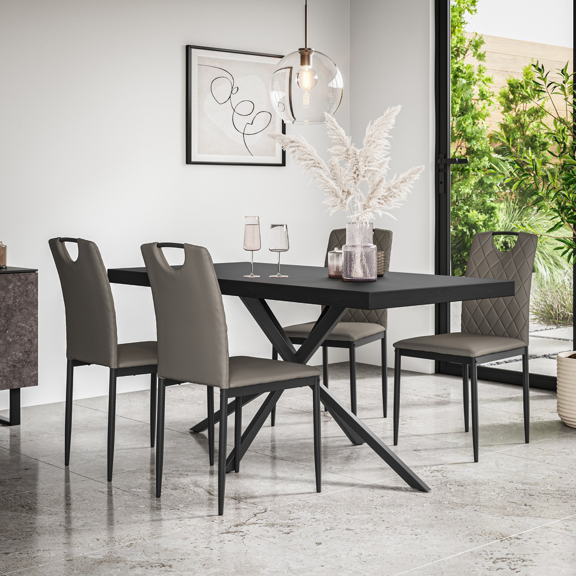 Furniture Online Donni Monza Black Top Dining Table & 4 Grey Chairs