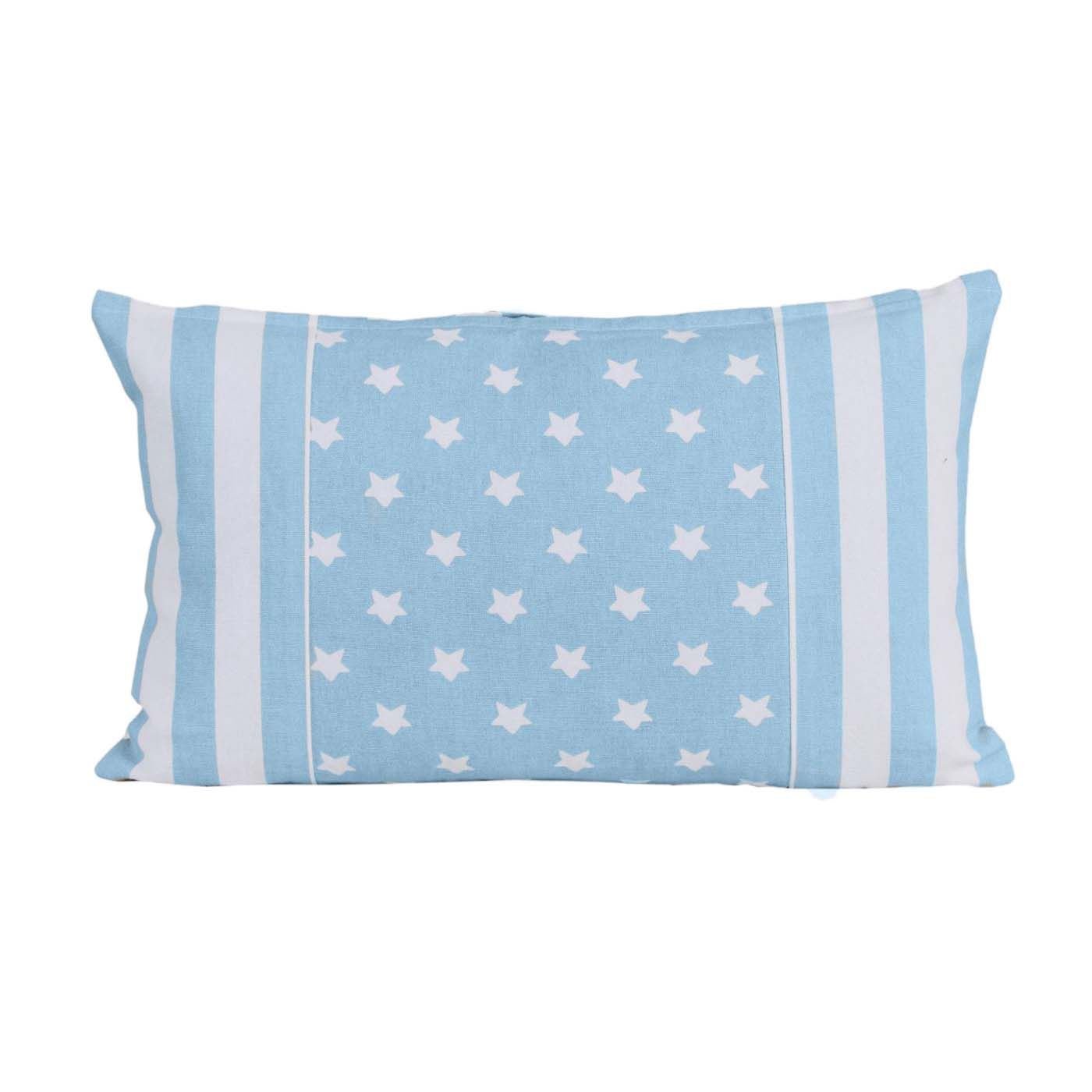 Homescapes Blue Cotton Stripe Border Stars Cushion Cover - 30 x 50cm