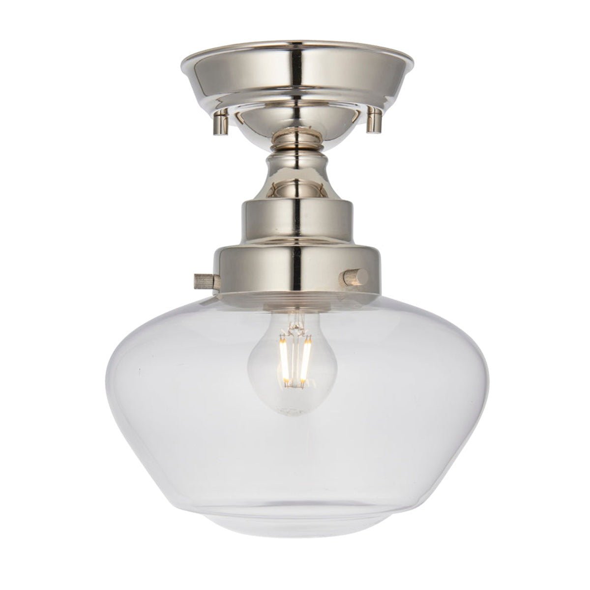 Loops Direct Clear Glass Semi Flush Ceiling Light - Polished Nickel