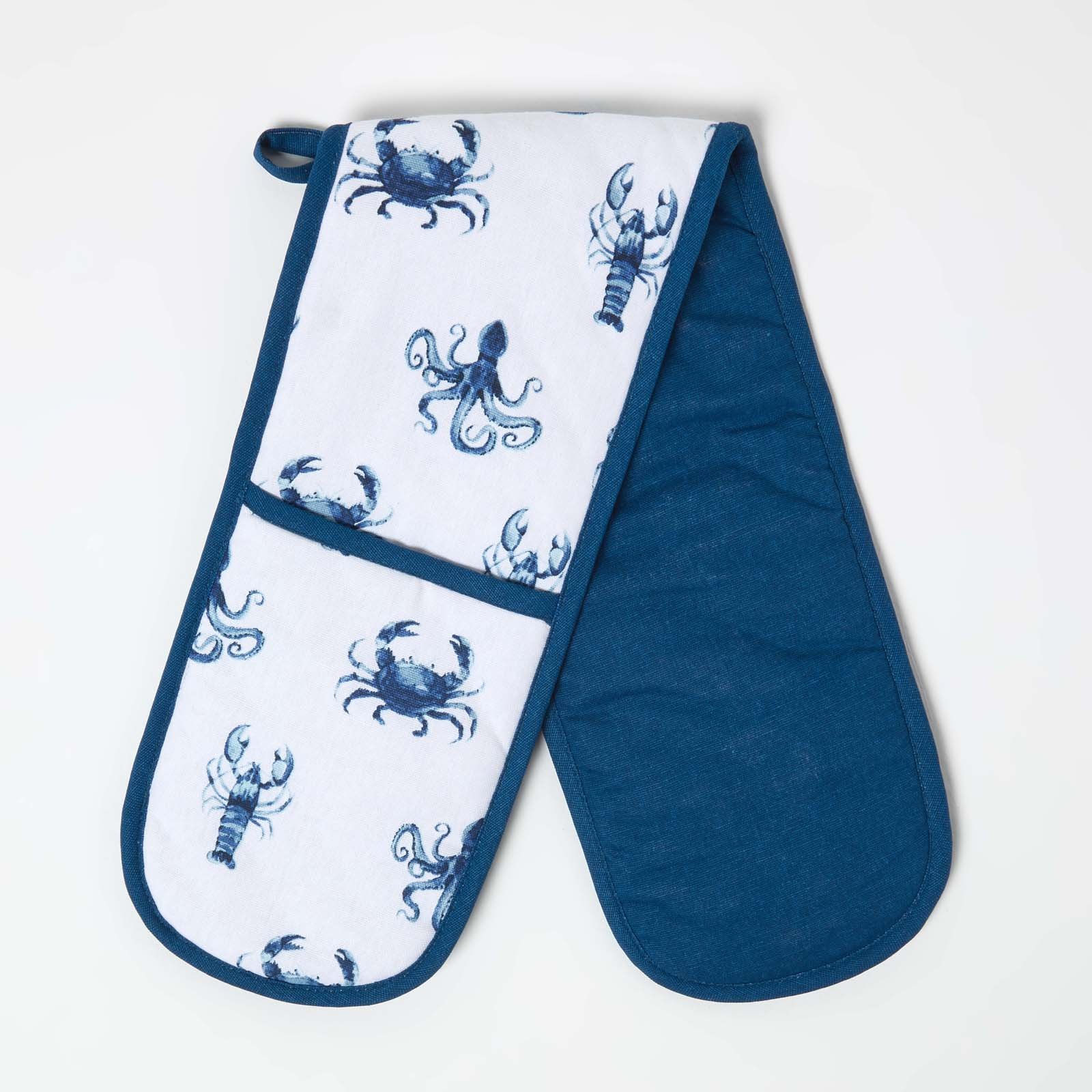 Homescapes Blue Sea Animal Double Oven Glove - Blue