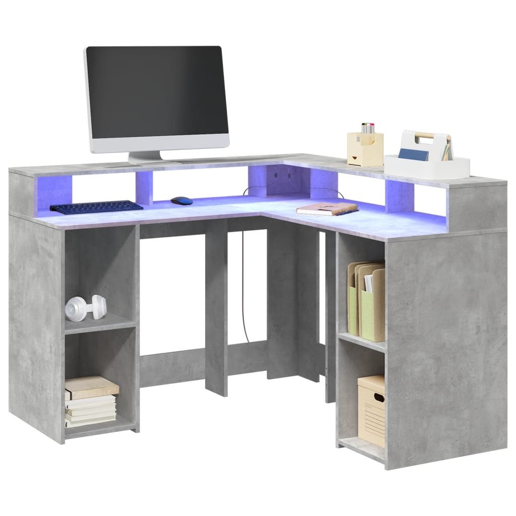 Walplus LED Engineered Wood Desk - Granite Grey - 130 x 130 x 91 cm
