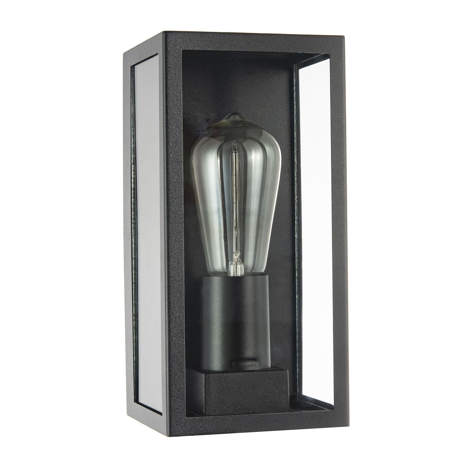Happy Homewares Rectangular in Matte Black with Clear Outdoor Wall Light - 12cm