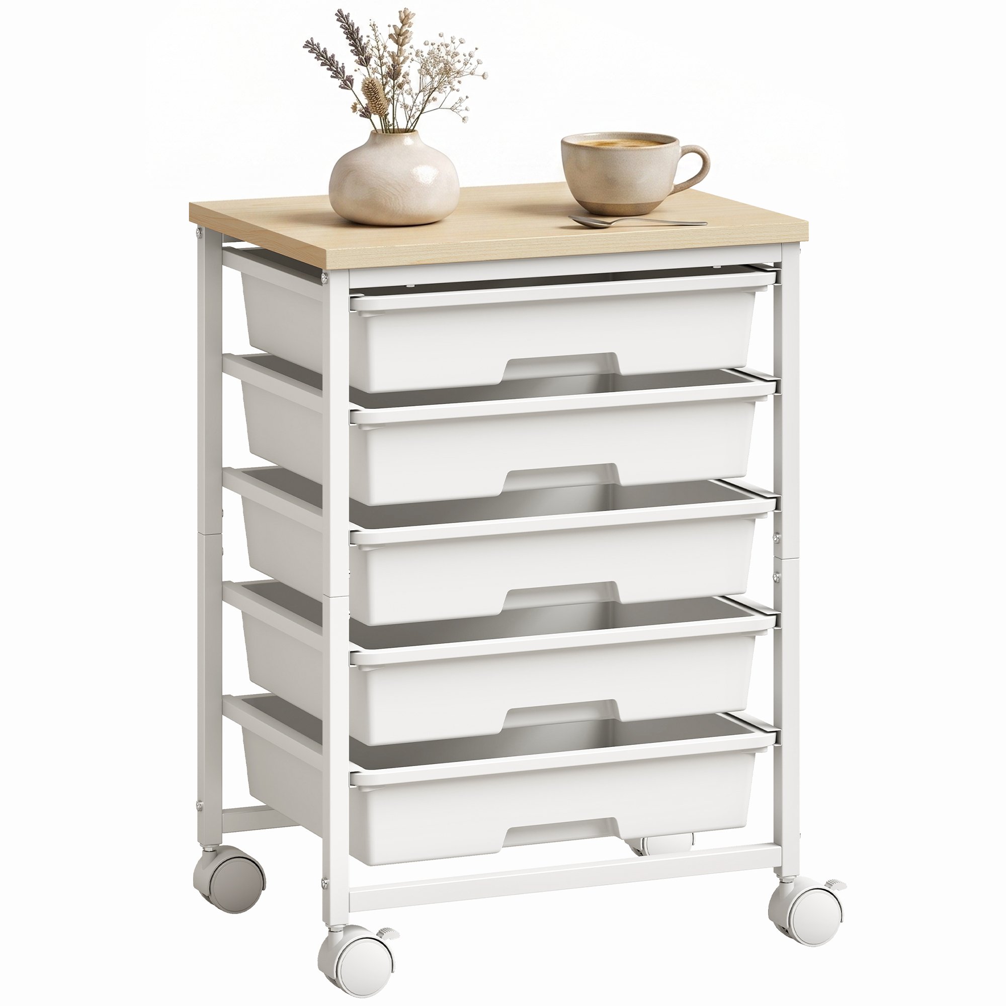 HOMCOM 6 Tier Storage Trolley on Wheels - White