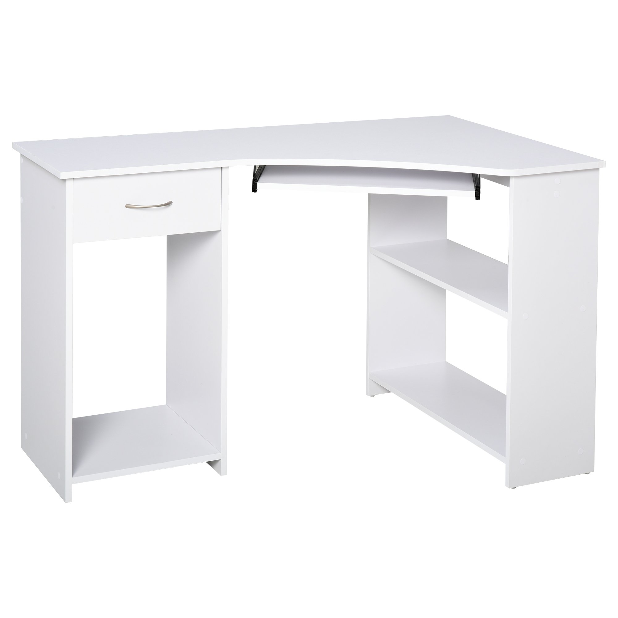 HOMCOM Wooden Corner Computer Desk with Keyboard Tray - White