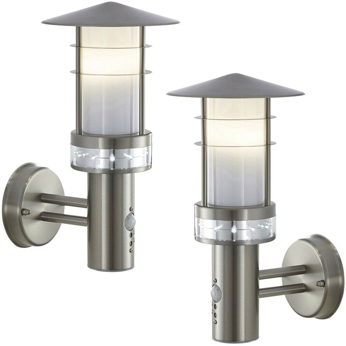 Loops Direct Pack of 2 Stainless Steel and Wall Lantern - Brushed Steel