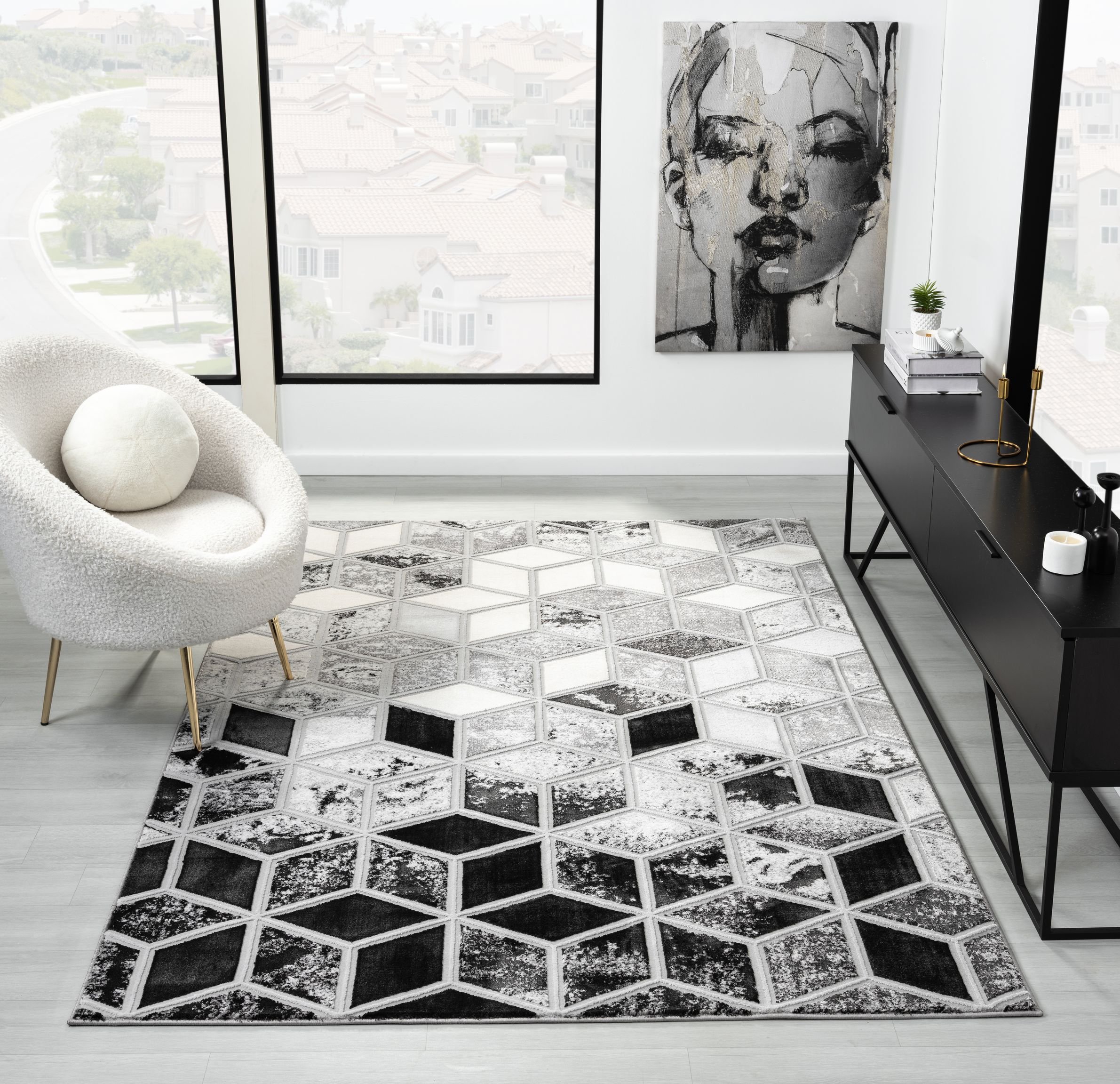 DS Living Carrara Marble Effect Rug - Dark Grey & Silver - 150x80cm