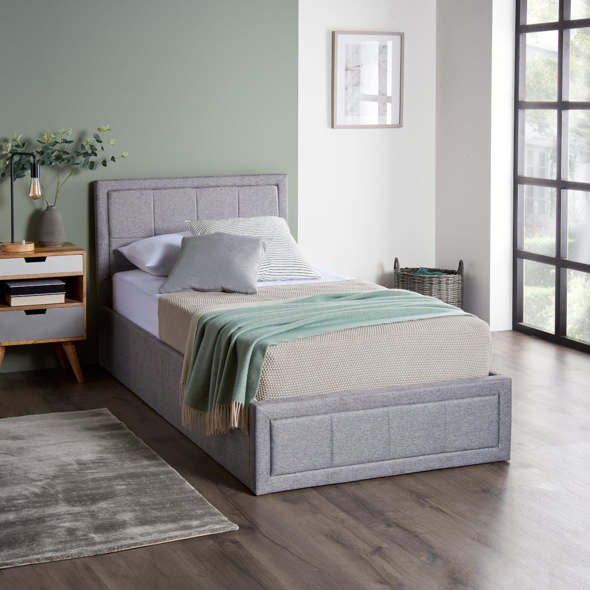 Home Treats Single 3ft Ottoman Bed With Hybrid Mattress- Grey