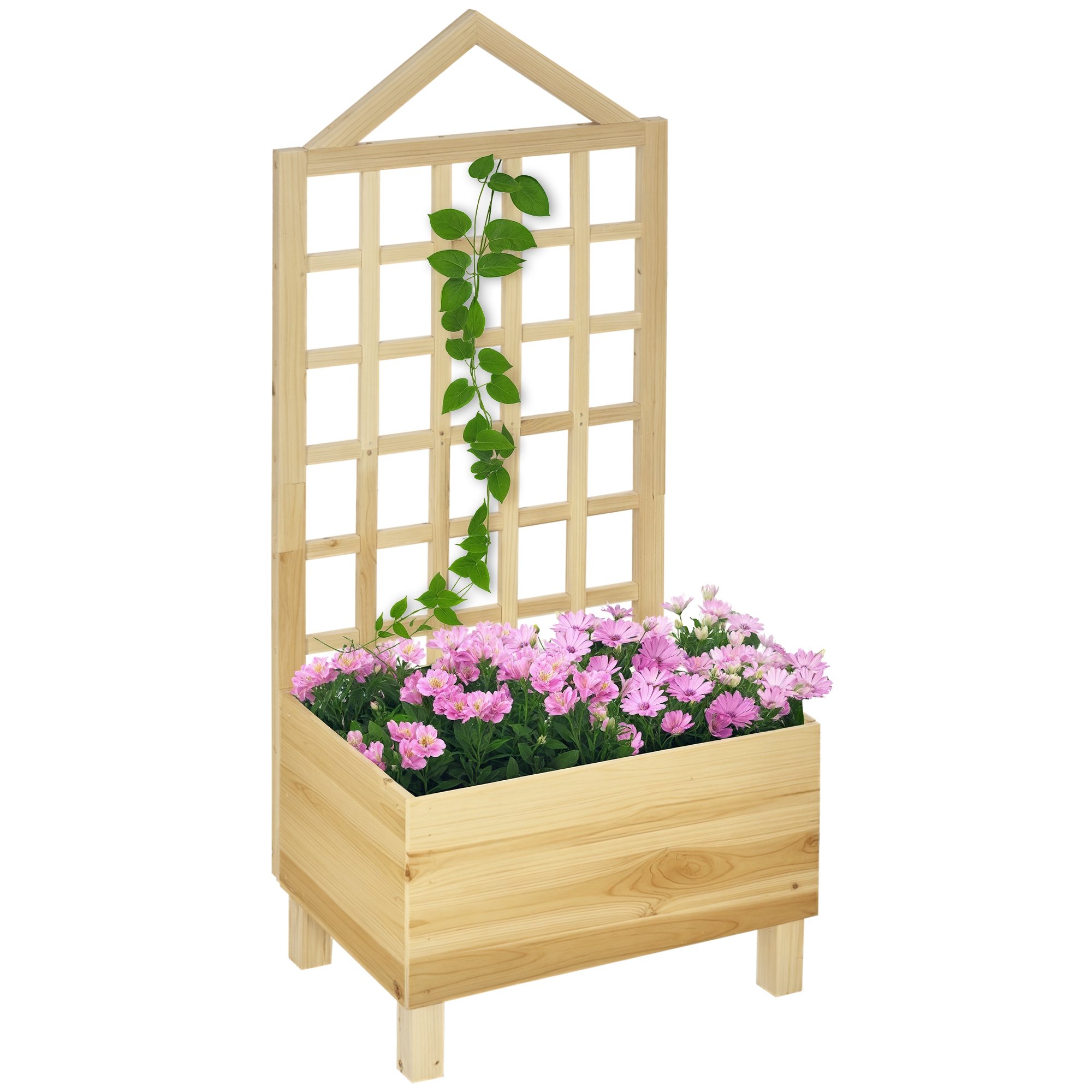 Outsunny Wooden Garden raised bed with Trellis - Natural Wood