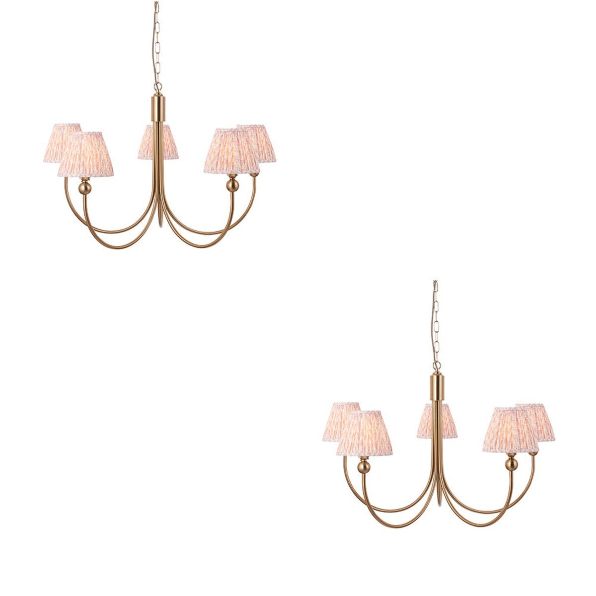 Loops Direct Set of 2 Steel and Fabric 5-Light Pendant - Brushed Aged Brass