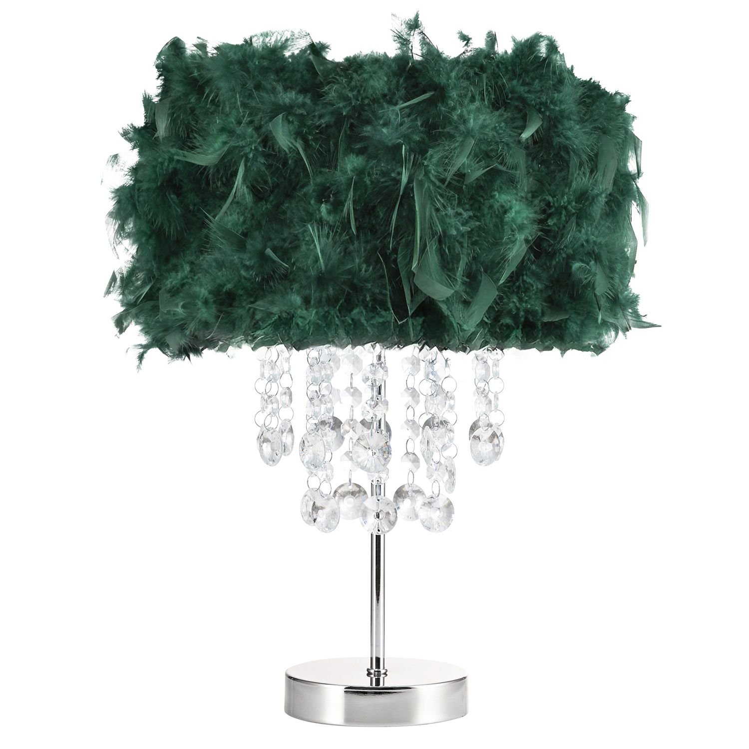 Happy Homewares Forest Green Feather with Waterfall Drops Table Lamp - 25cm
