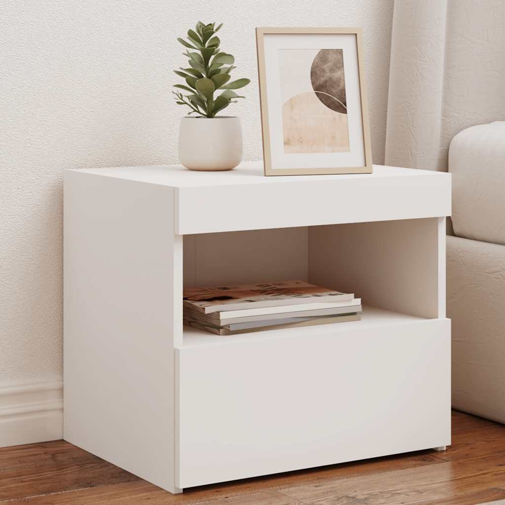 Walplus LED Engineered Wood Bedside Cabinet - White - 50 x 40 x 45 cm