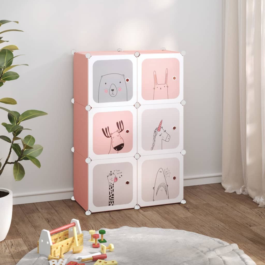Walplus 6-Cube Plastic Storage Cube Organiser - Pink - 74 x 36.5 x 108 cm