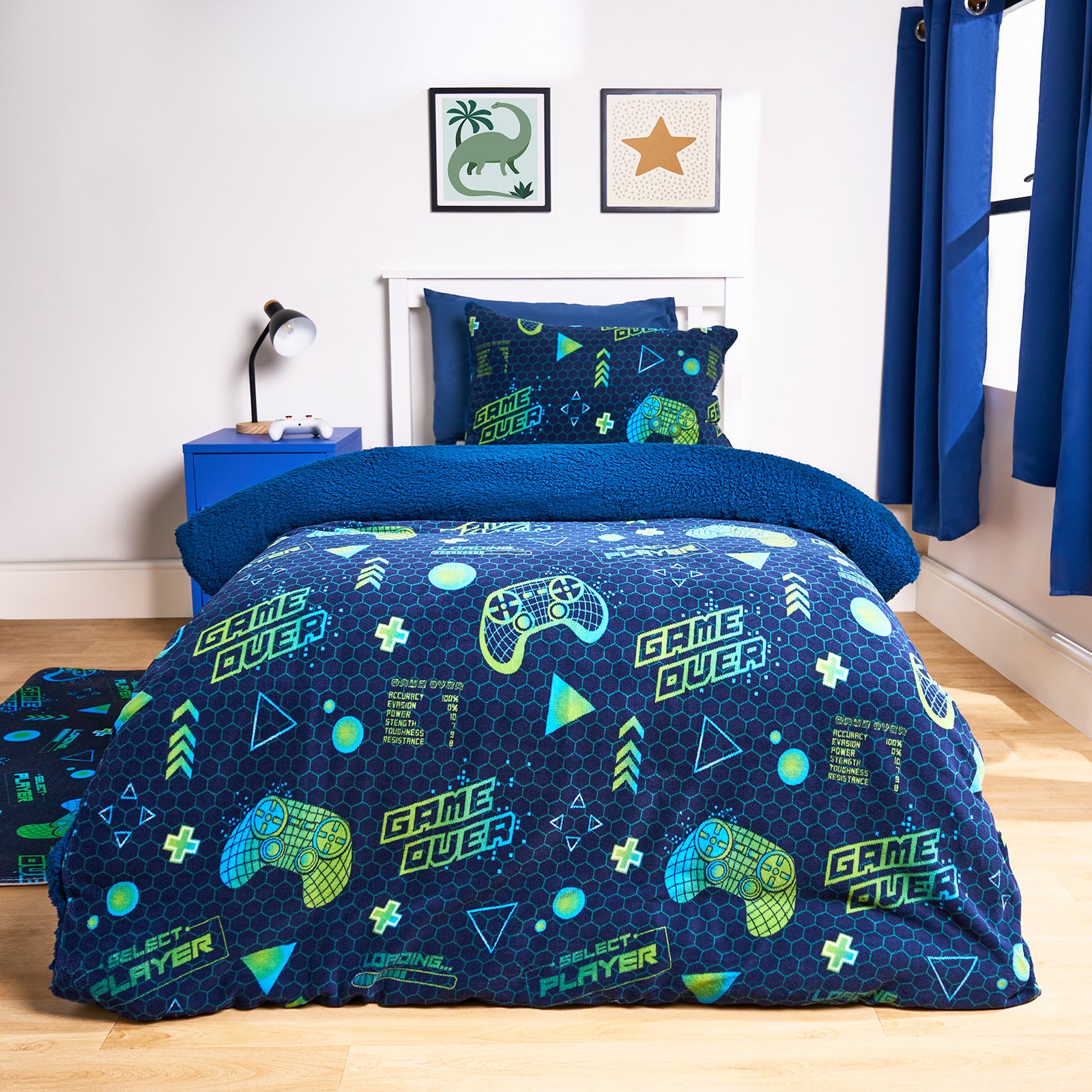 OHS Kids Gaming Print Fleece Duvet Cover Set - Green - Single