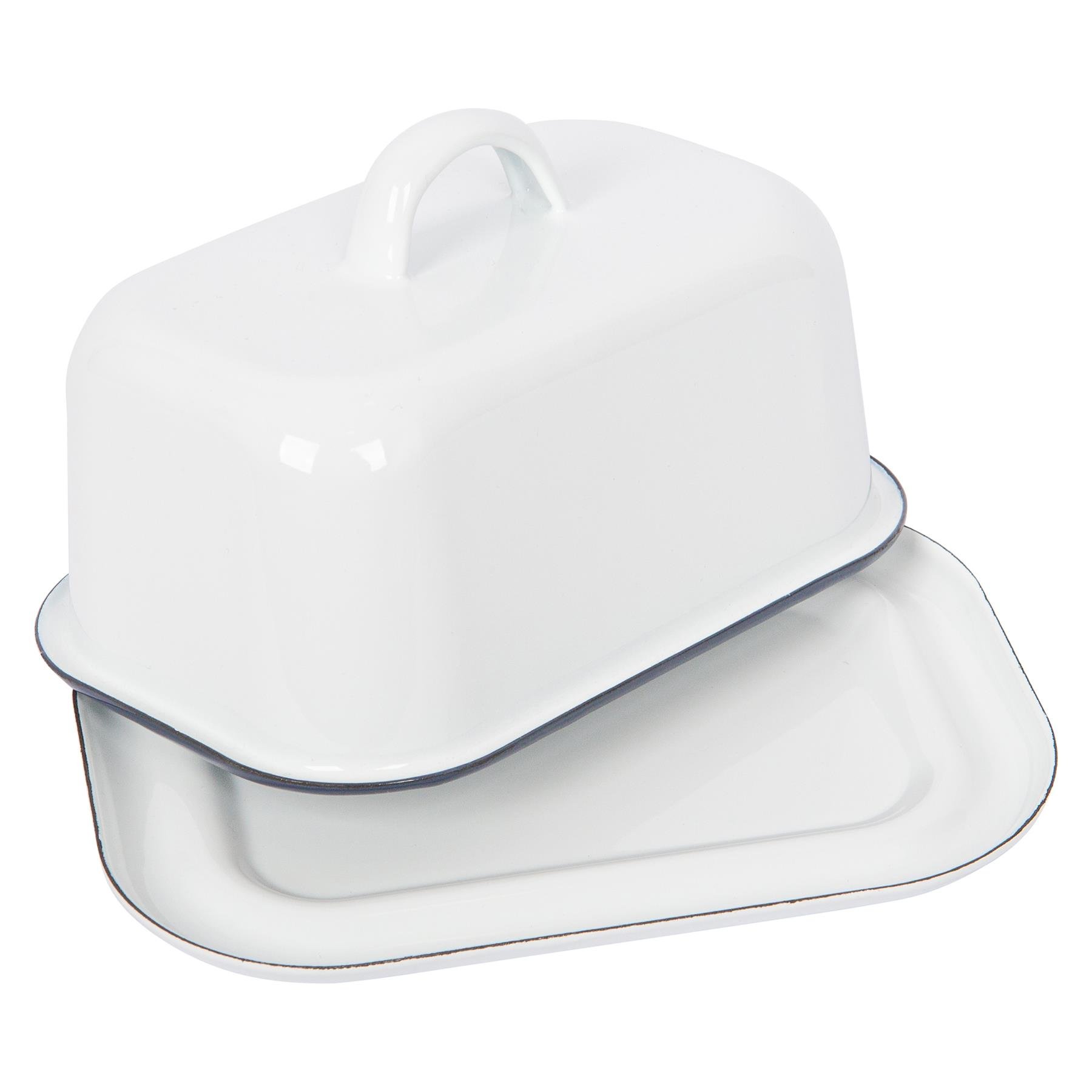 Argon Tableware White Enamel Butter Dish - Blue