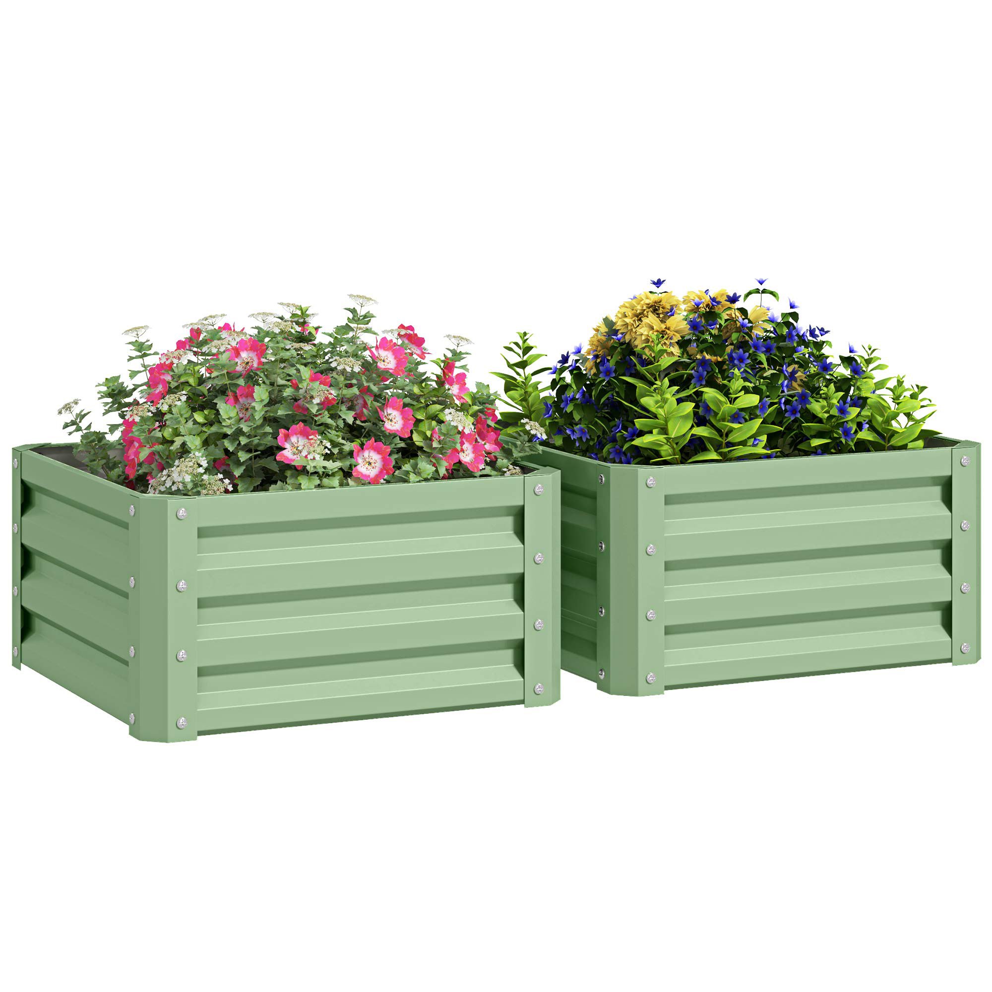 Outsunny Outdoor Raised Garden Bed Set with Galvanised Steel – Light Green