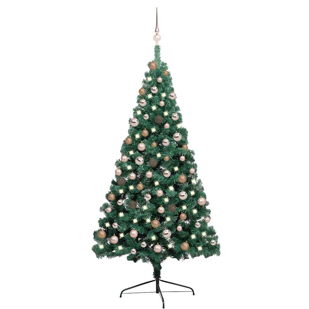 Walplus 150 LED Lights Half Pre-lit Artificial Christmas Tree - Green - 180 cm