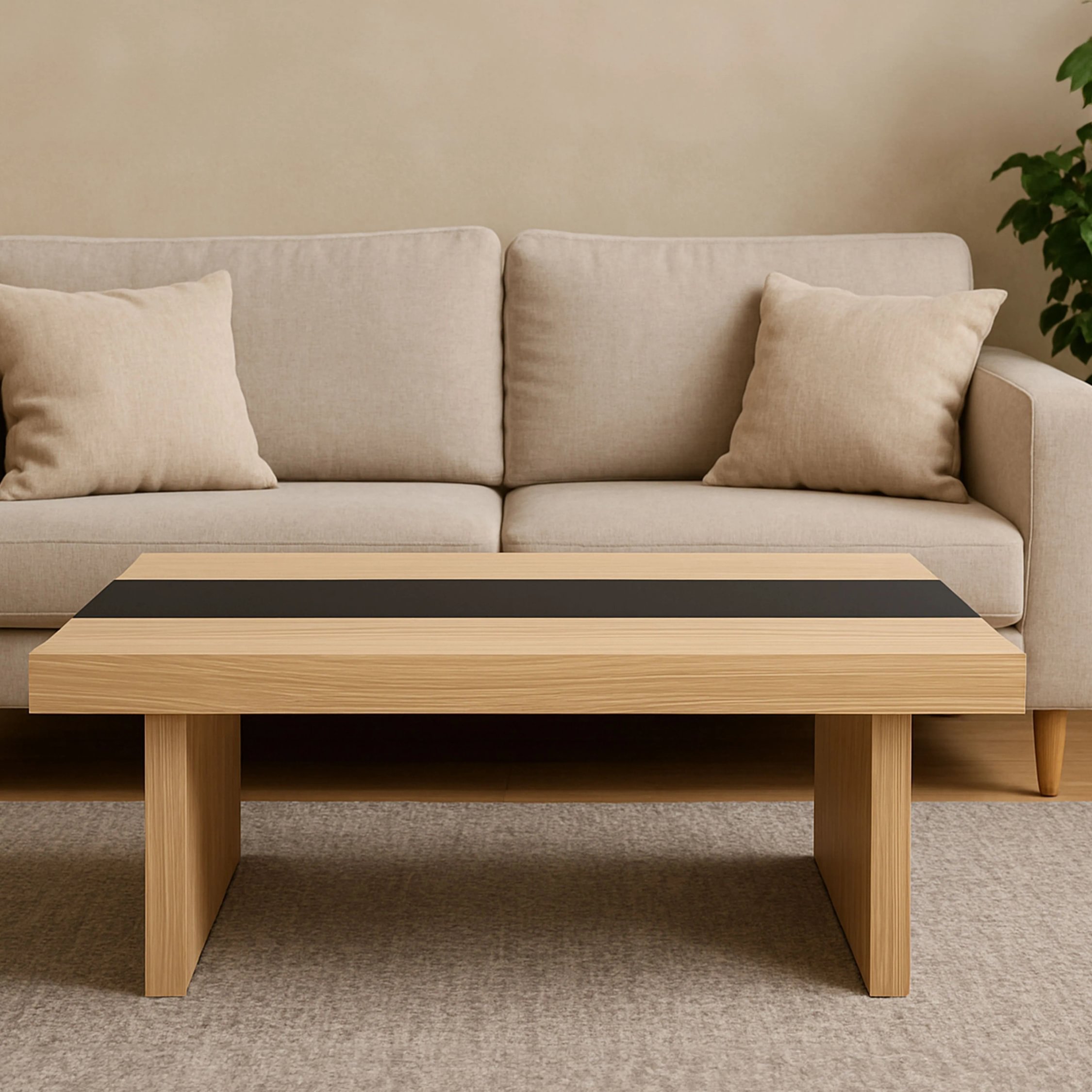 Orsina Loki Oak Veneer Square Coffee Table - Natural and Black