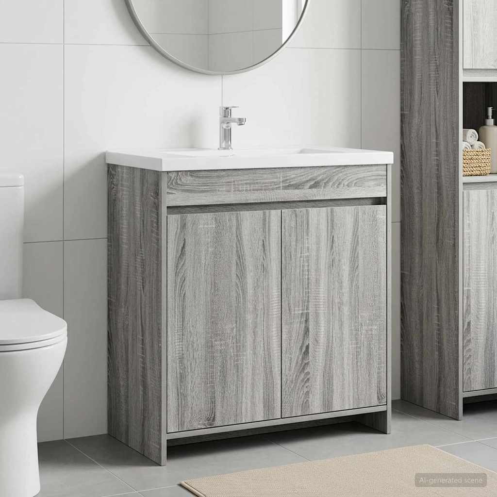 Walplus Engineered Wood Under Sink Cabinet - Grey Sonoma - 78.5 x 37.5 x 81 cm