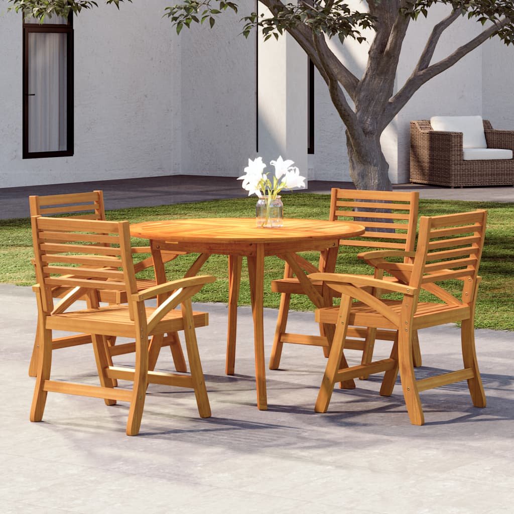 Walplus 5 Piece Solid Acacia Wood Garden Dining Set - Brown - 110 cm