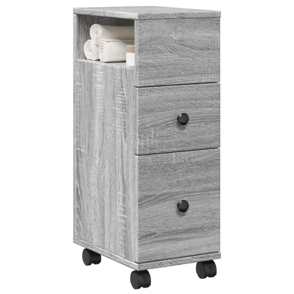 Walplus Engineered Wood Bathroom Cabinet - Grey and Oak - 23 x 33 x 65 cm
