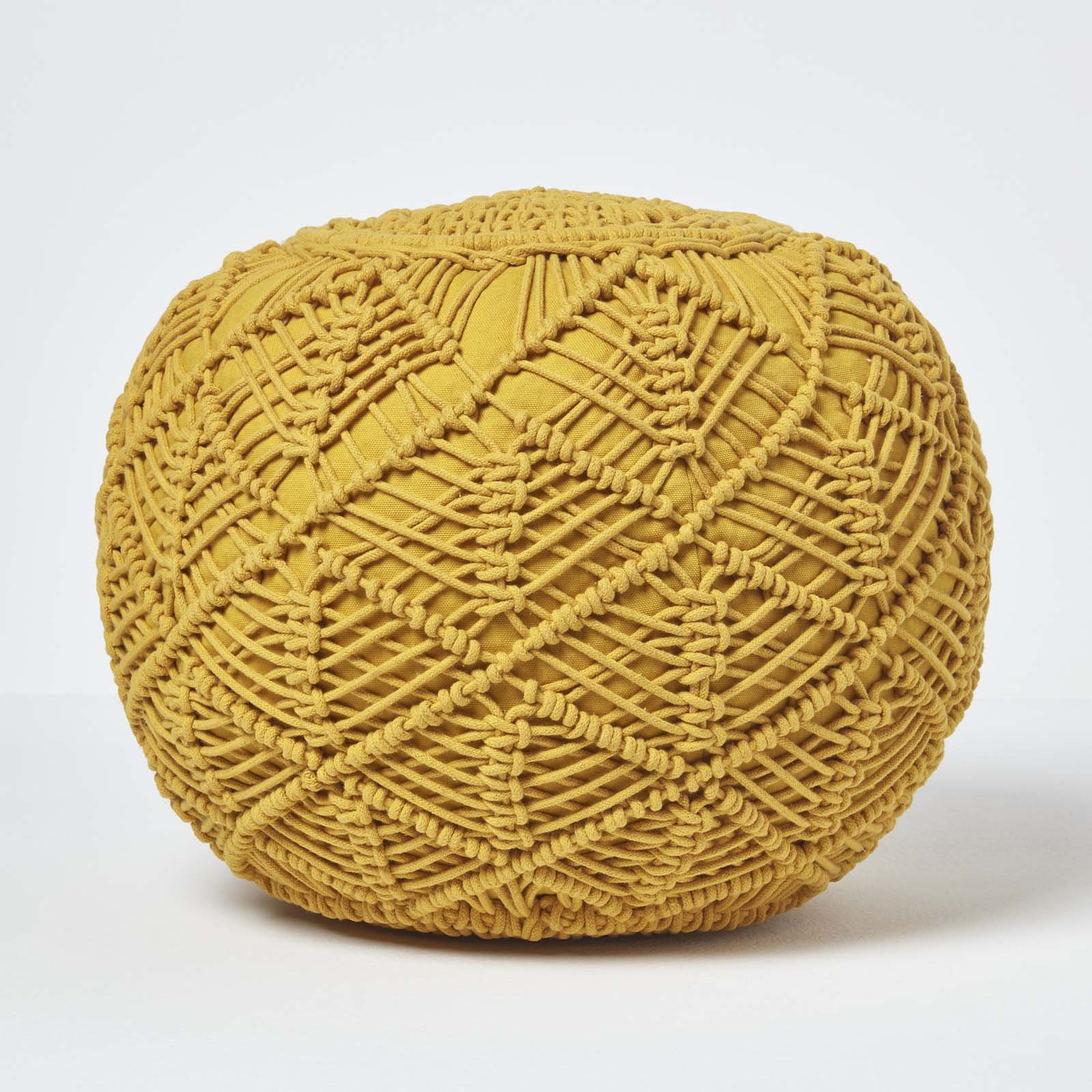 Homescapes Crochet Knitted Pouffe – 35 x 40 cm – Mustard