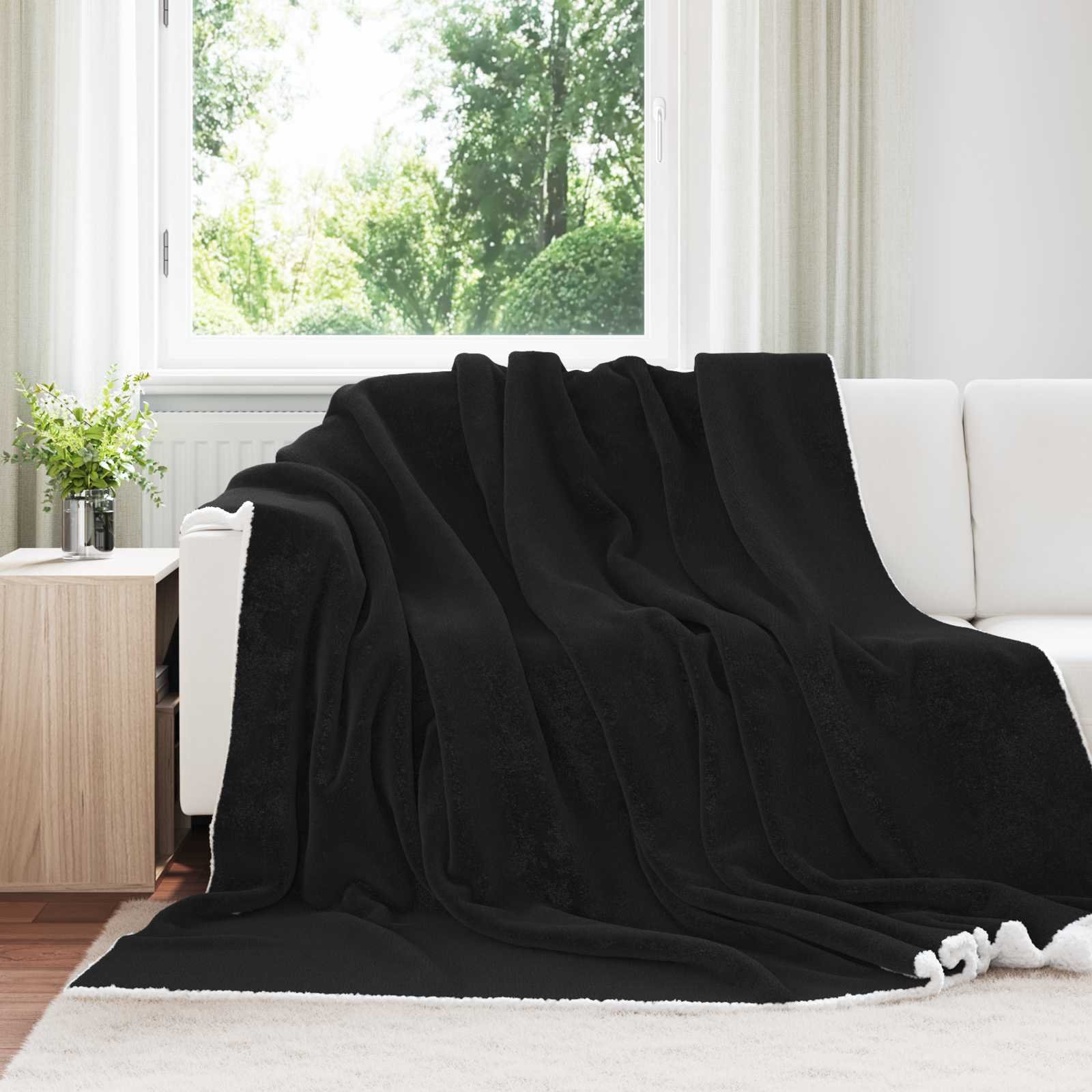 Walplus 480 g/m2 Fleece Throw Blanket - Black - 270 x 240 cm