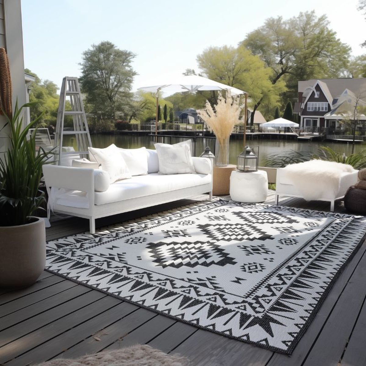 Hanse Home Black Dynamic Oriental Reversible Outdoor Rug - 80 x 150cm