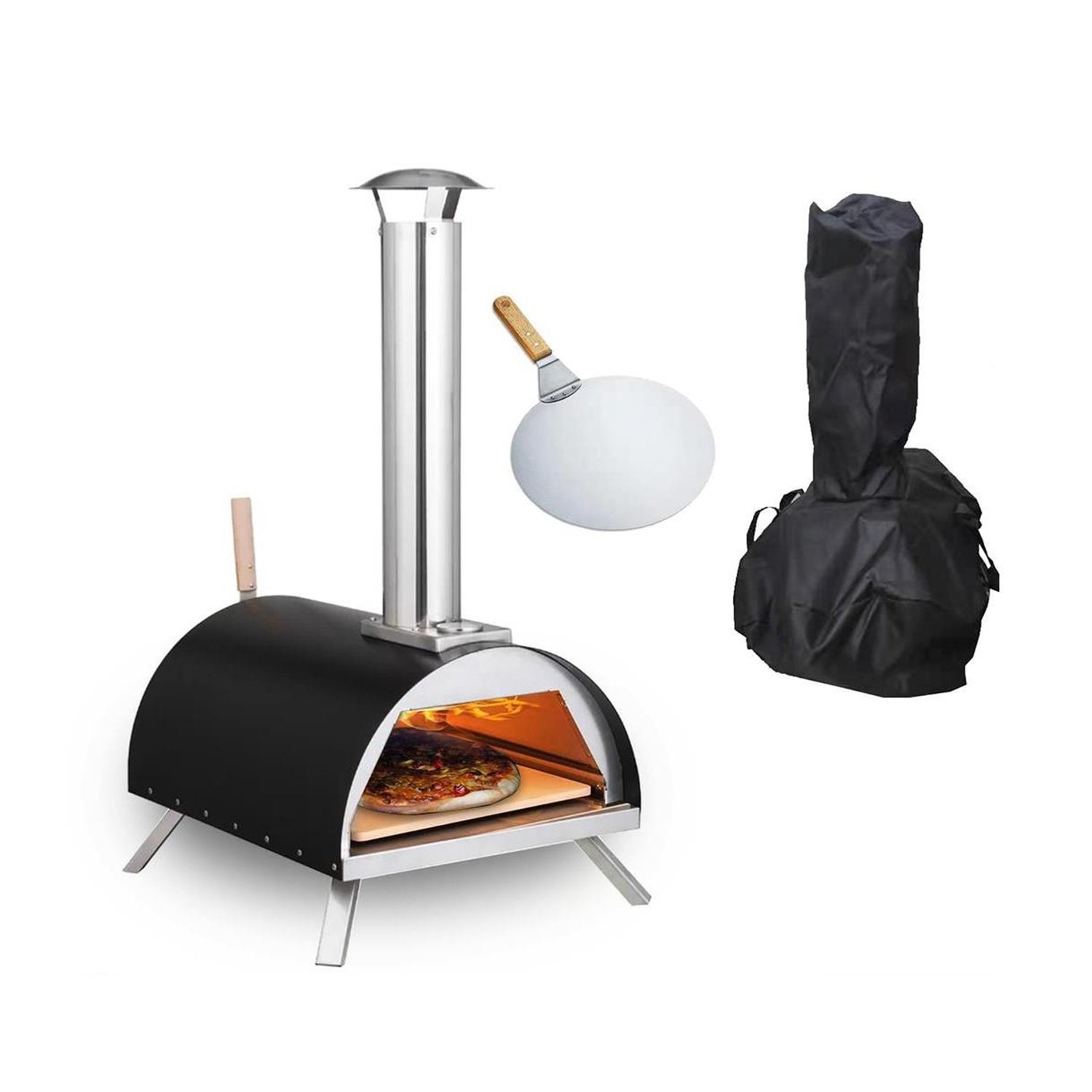 Haven Pizza Oven With Built-In Thermometer, Rain Cover & Pizza Paddle - Black