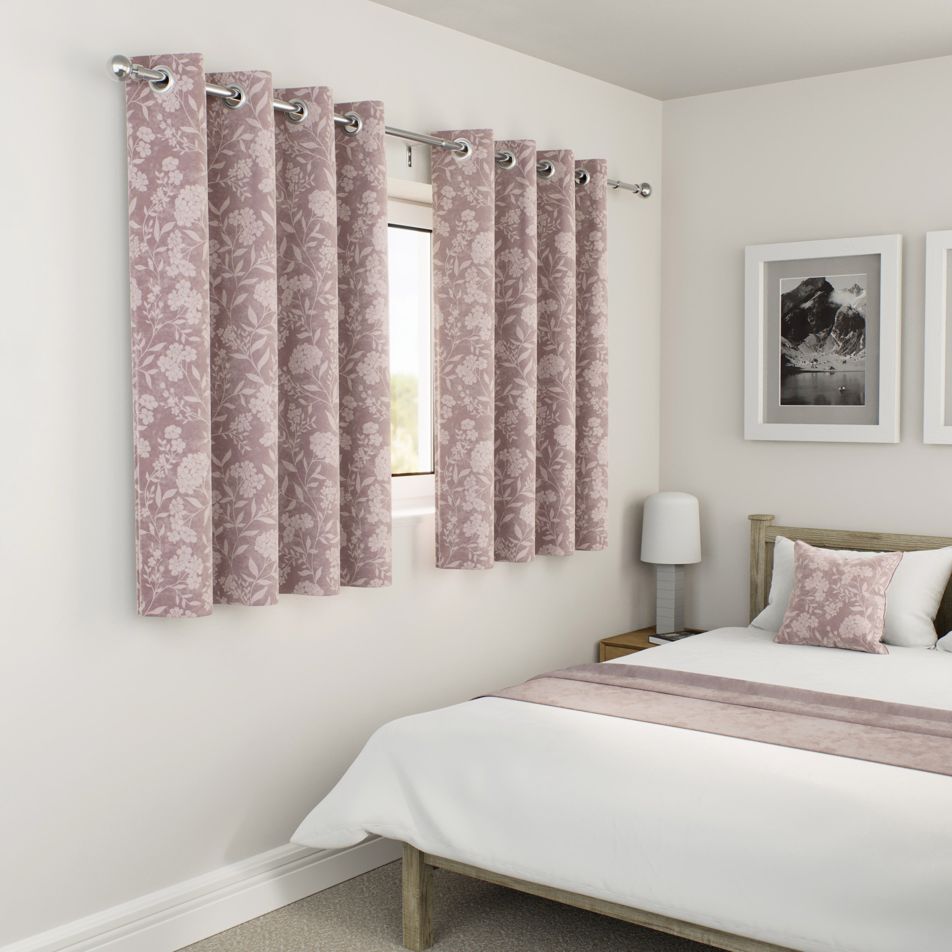 Enhanced Living Haiti Floral Blackout Eyelet Curtains - 168 x 229cm - Pink