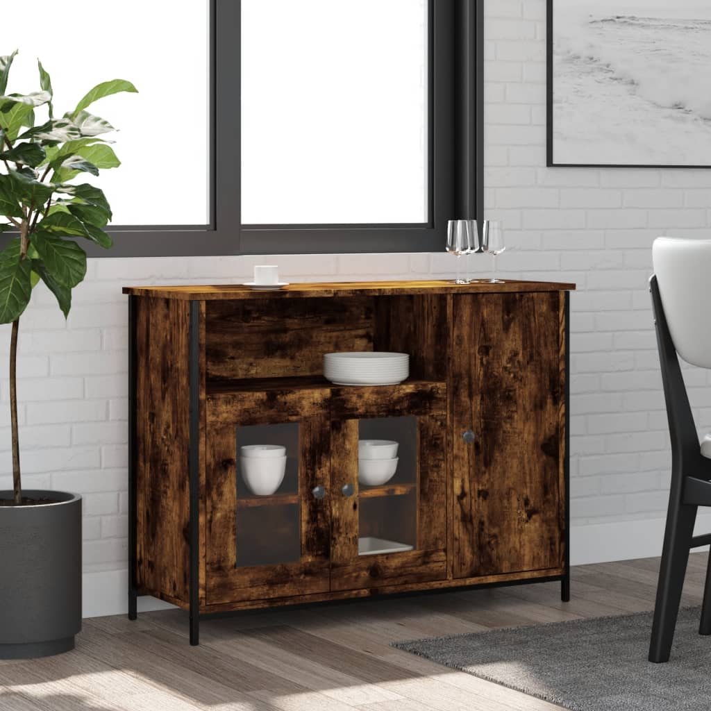 Walplus Engineered Wood Sideboard - Smoked Oak - 100 x 35 x 75 cm
