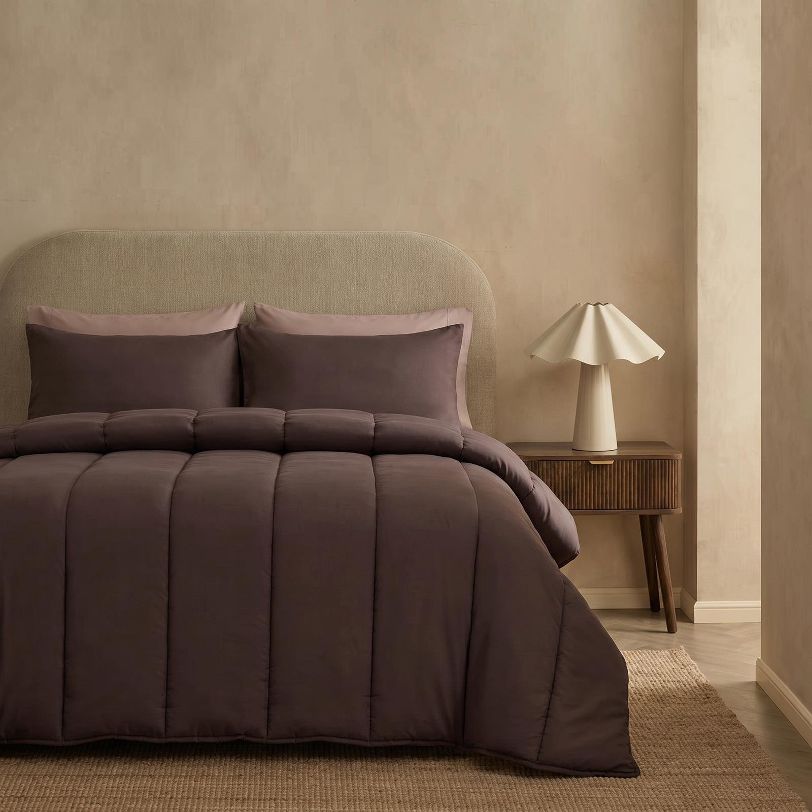 OHS Reversible 10.5 Tog Coverless Duvet Set Bedding - Coffee - King