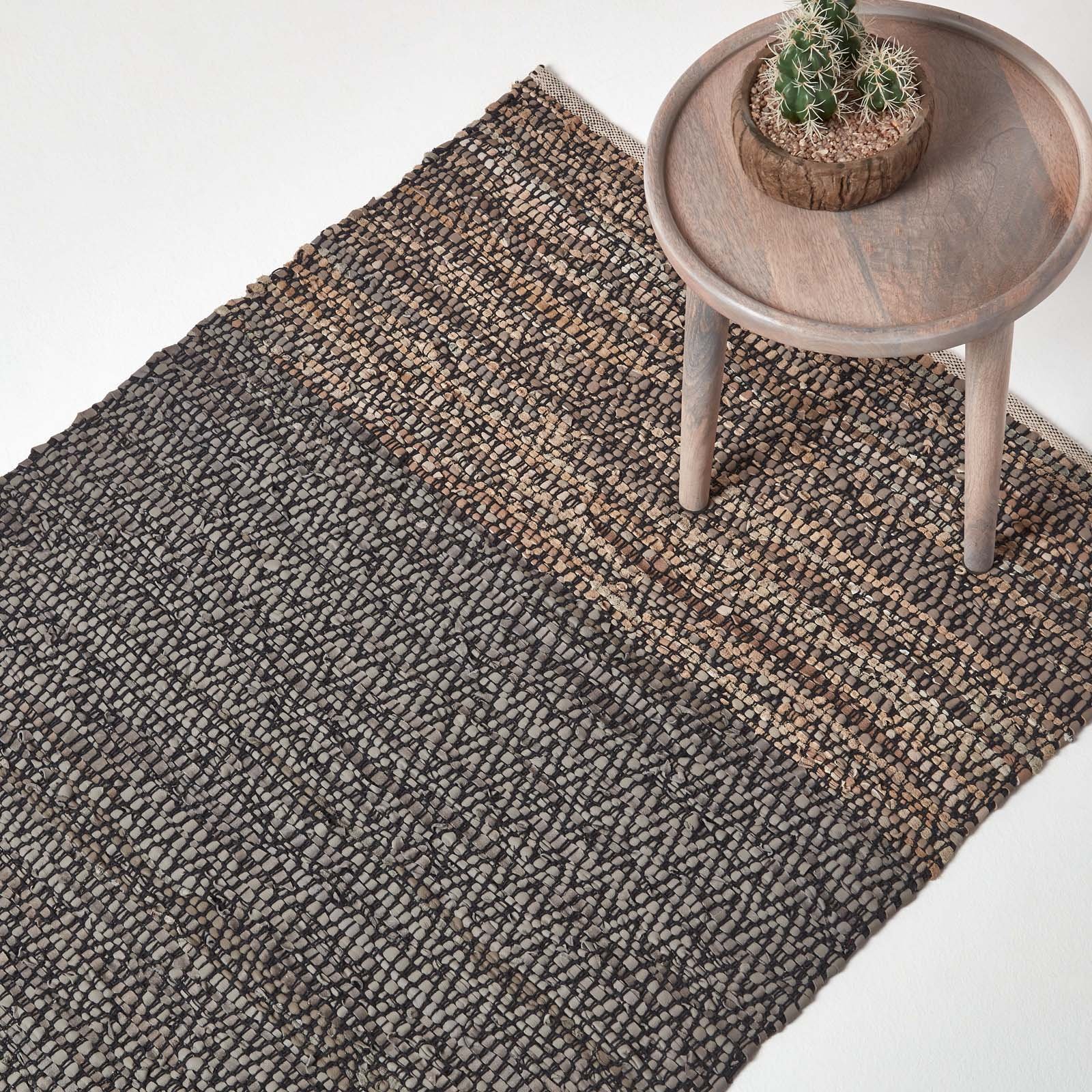 Homescapes Grey Recycled Leather Herringbone Runner - 66 x 200cm