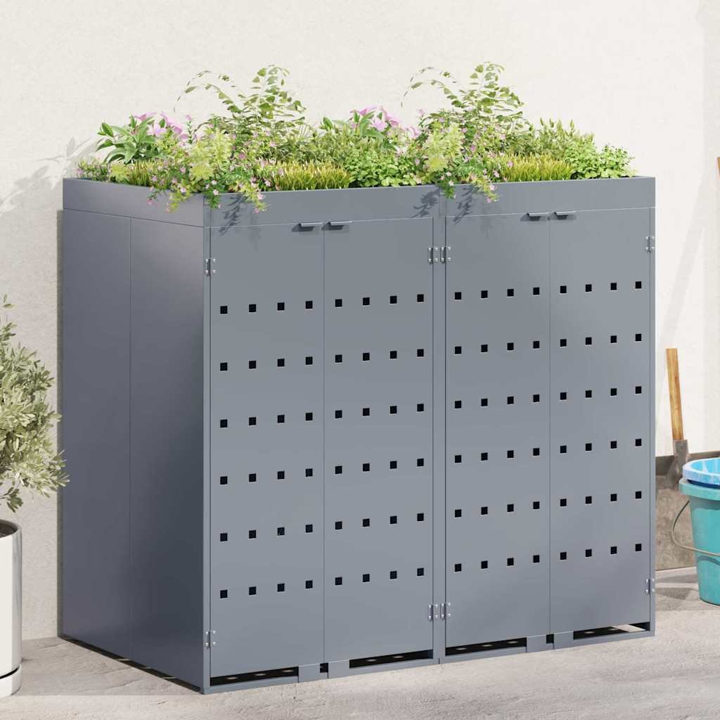Walplus Steel Wheelie Bin Store - Light Grey - 136 x 77.5 x 121.5 cm