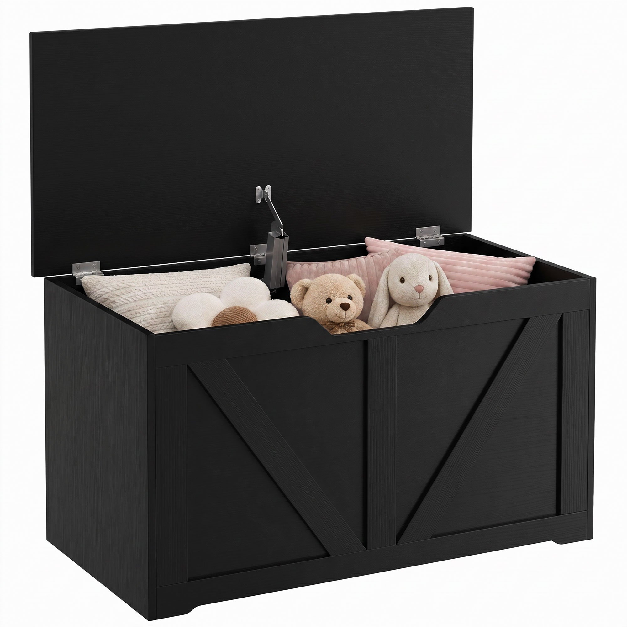 HOMCOM 100L Storage Chest with 2 Safety Hinges and U-Shaped Pull - Black