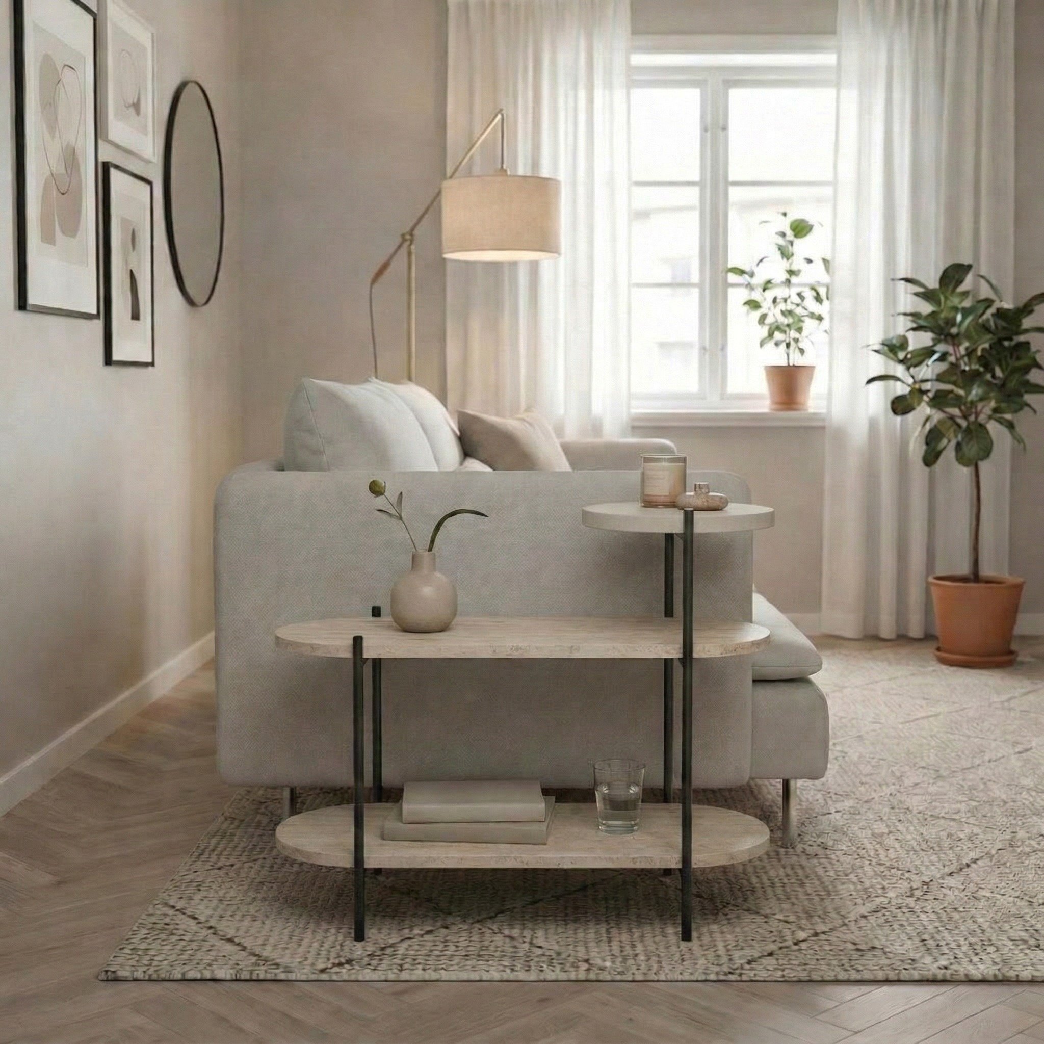 Decortie Somo 3 Tier Side Table - Travertine Sandstone