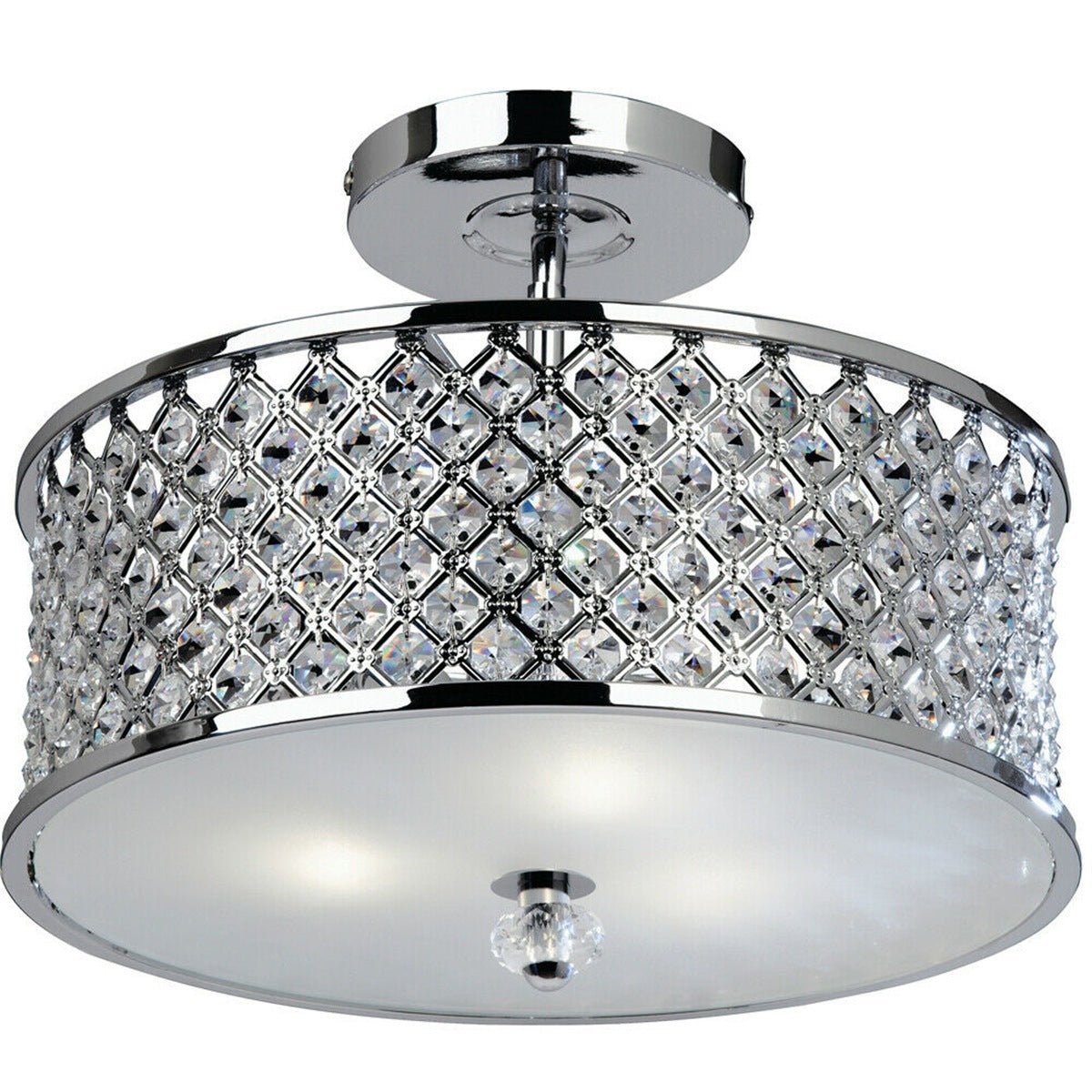 Loops Direct 40.5cm Diameter Crystal Semi Flush Ceiling Light - Chrome