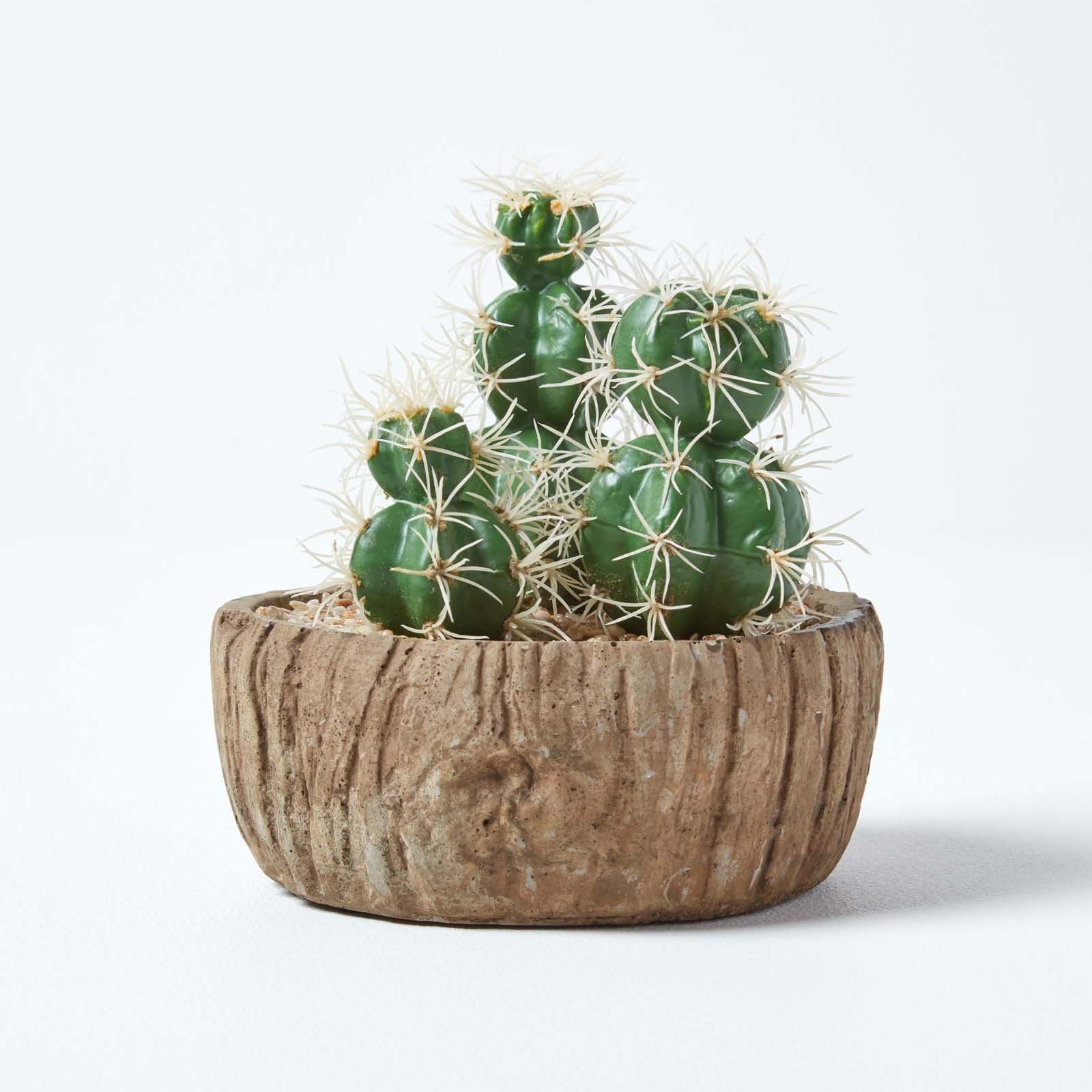 Homescapes Wood-effect Planter Artificial Cactus - Green