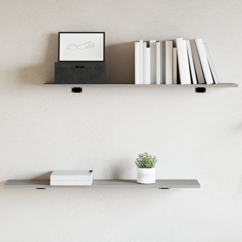 Walplus Pack of 4 Engineered Wood Wall Shelf - Grey and Oak - 100 x 20 x 1.5 cm