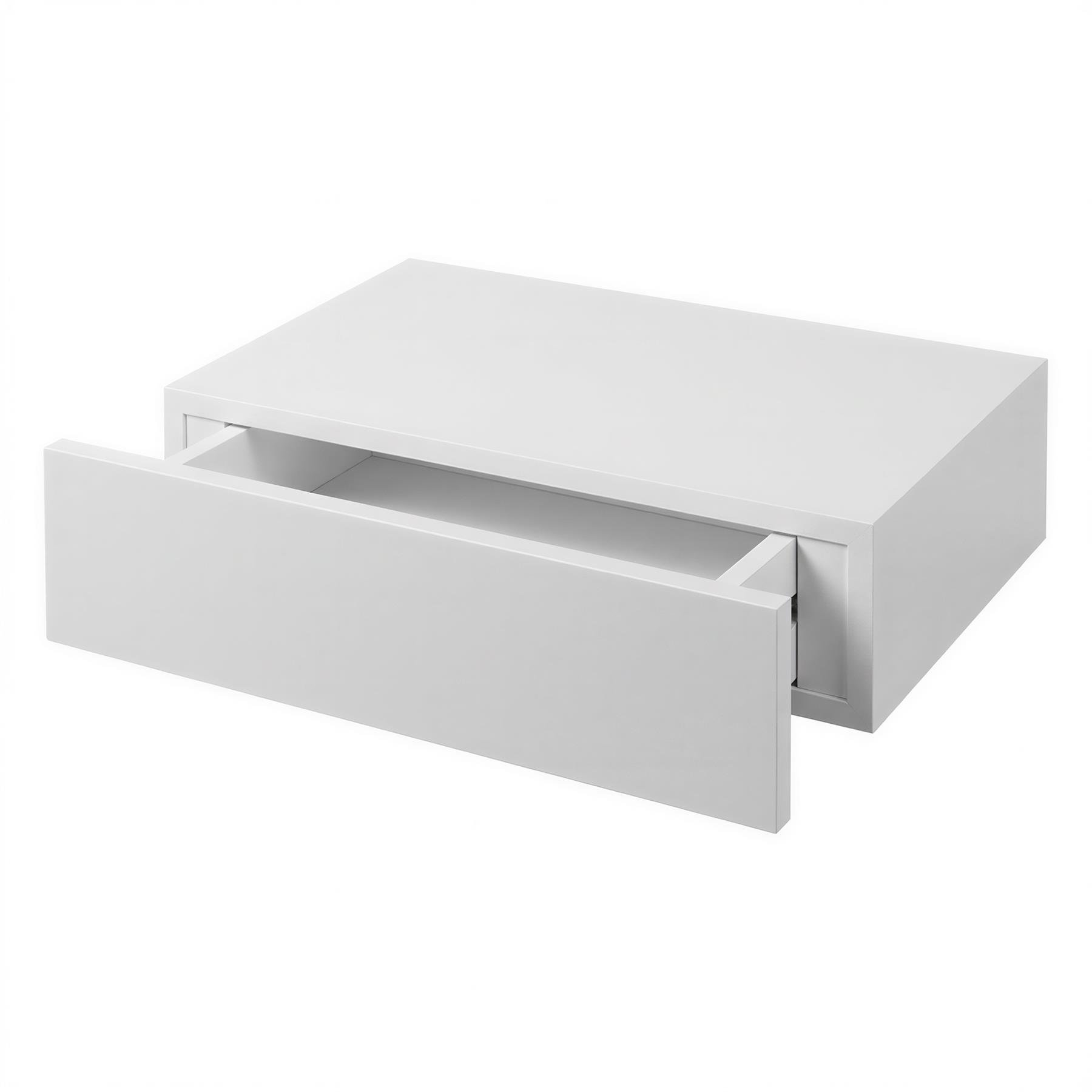 Harbour Housewares Wooden Floating Shelf with Drawer - White