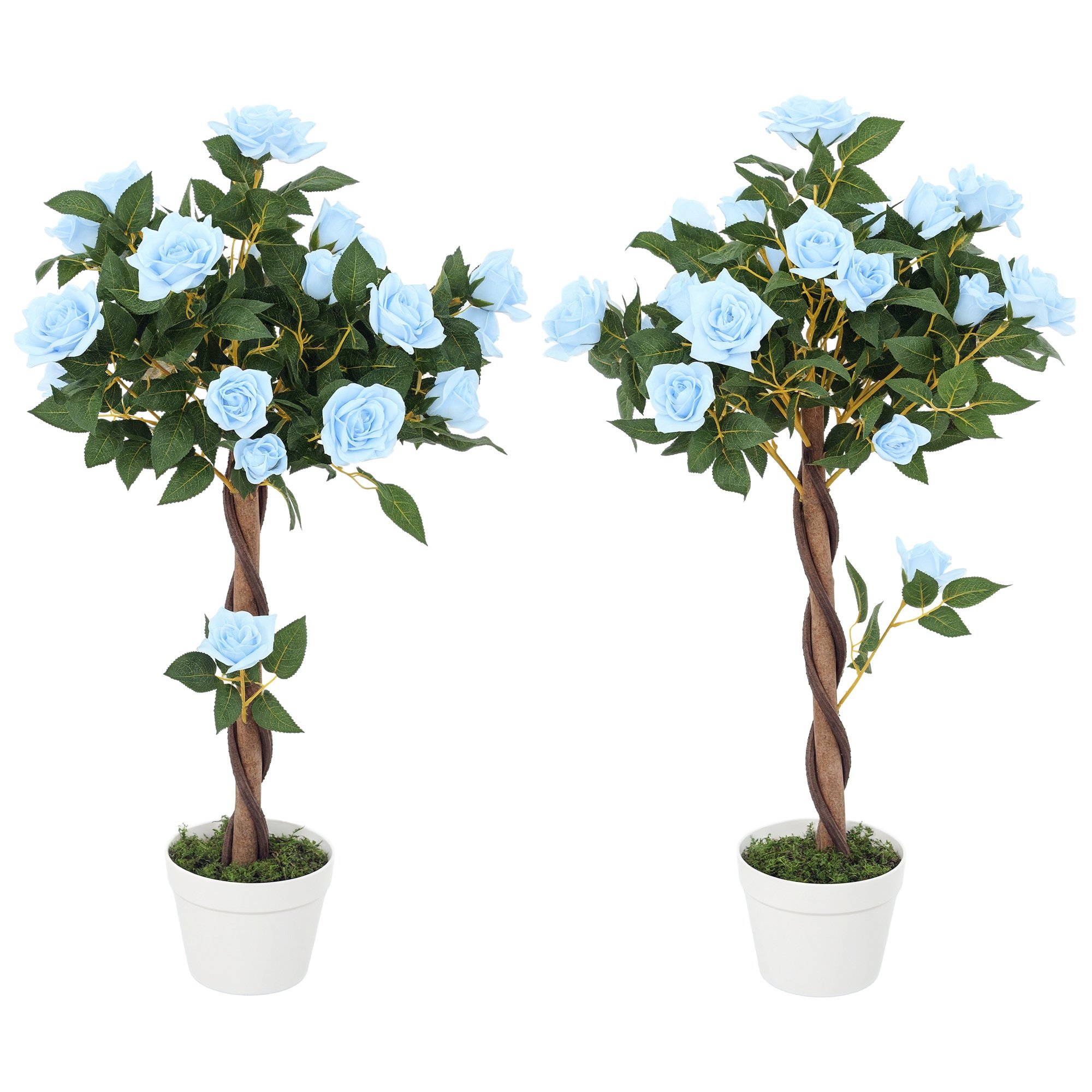 Outsunny Set of 2 Artificial Rose Trees - Light Blue and Green