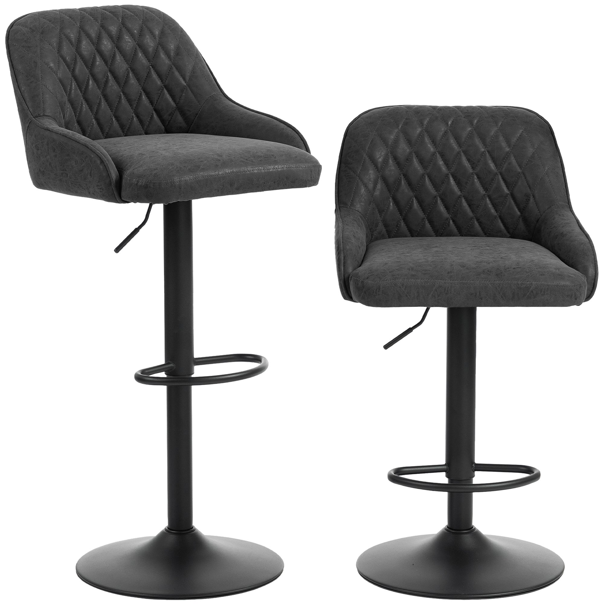 HOMCOM Set of 2 Wide Padded Seat Breakfast Bar Stools - Black
