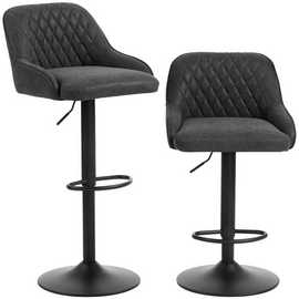 HOMCOM Set of 2 Wide Padded Seat Breakfast Bar Stools - Black