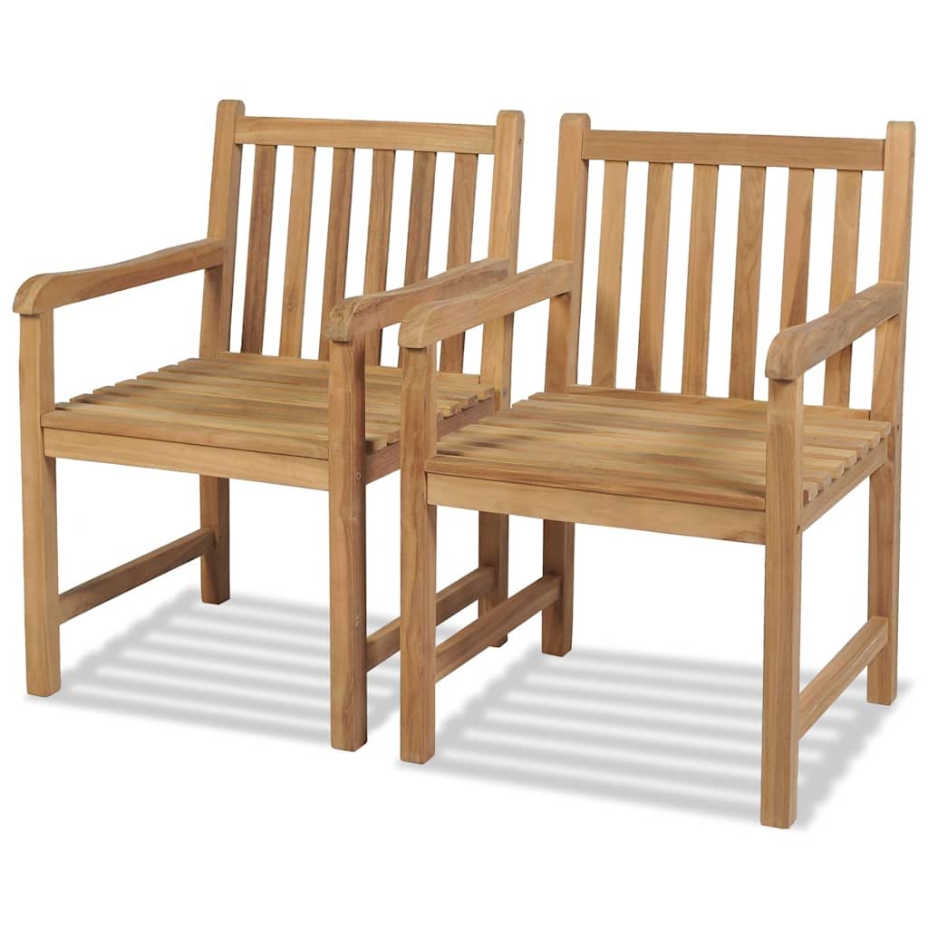Walplus 2 Piece Solid Teak Wood Garden Chairs - Brown - 58 x 60 x 90 cm